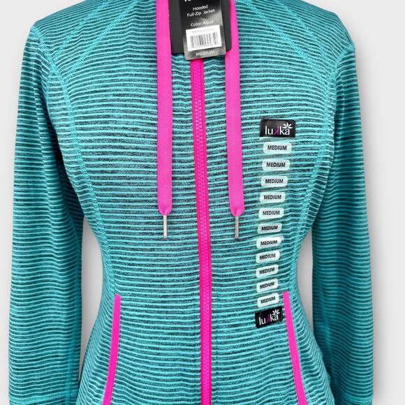 NWT Lukka Womens Full-Zip Hooded Athletic Jacket Size M Aqua Running Activewear - Picture 3 of 9